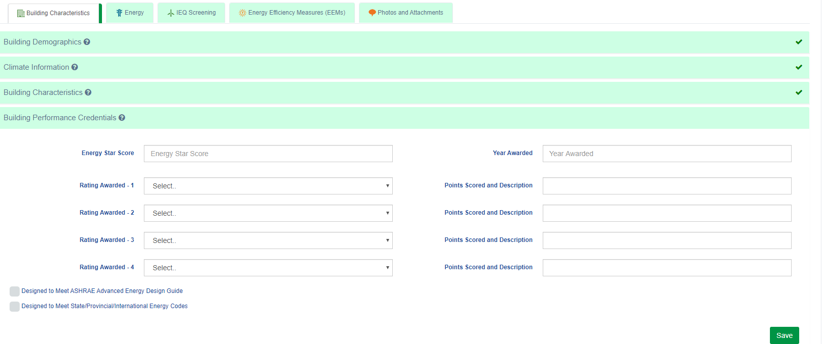 Building Performance Chars